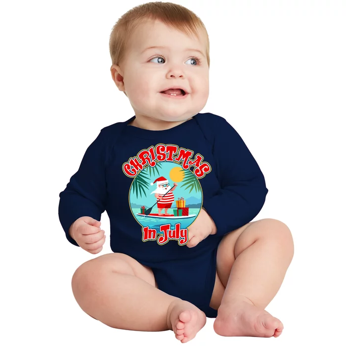 Christmas In July Surfer Santa Claus Baby Long Sleeve Bodysuit