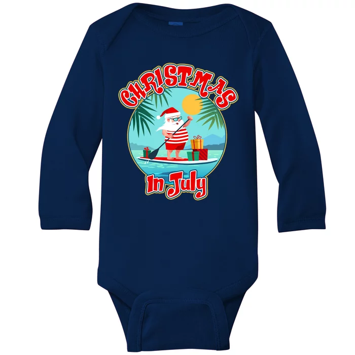 Christmas In July Surfer Santa Claus Baby Long Sleeve Bodysuit