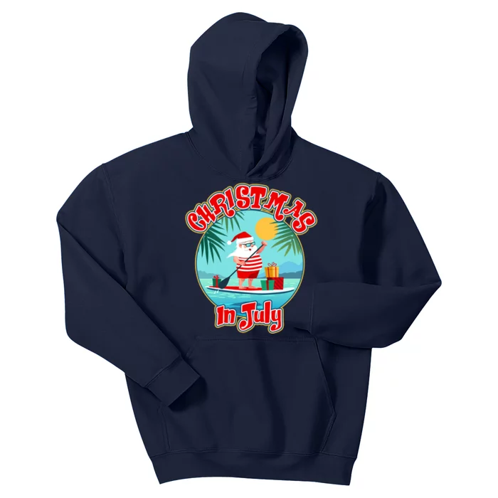 Christmas In July Surfer Santa Claus Kids Hoodie