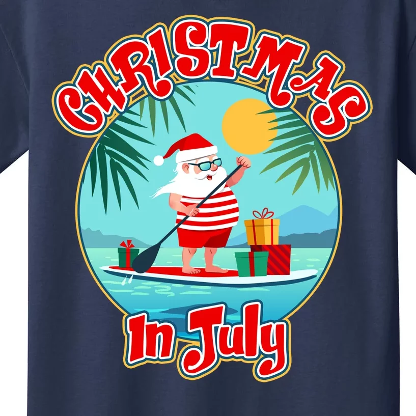 Christmas In July Surfer Santa Claus Kids T-Shirt