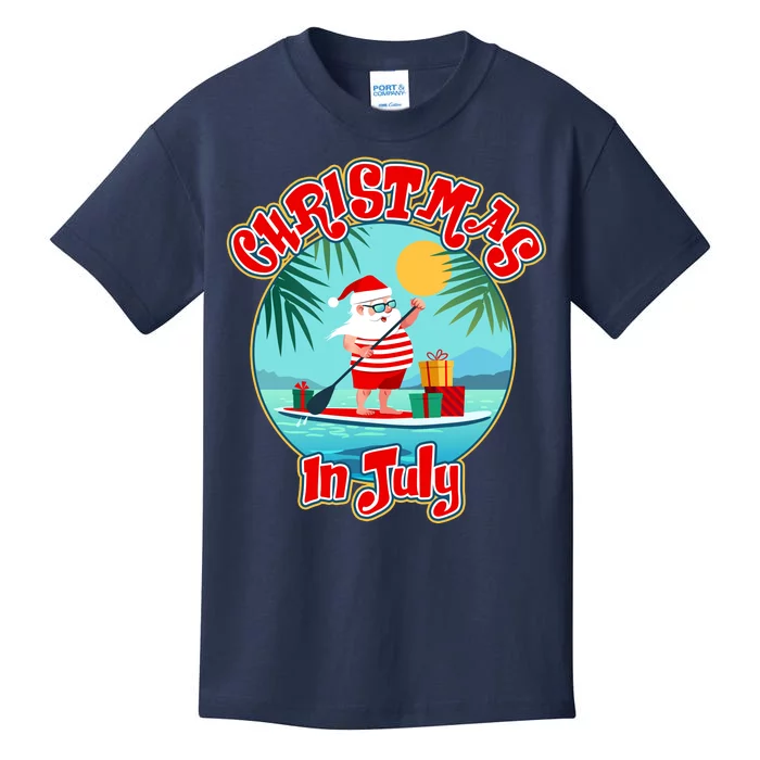 Christmas In July Surfer Santa Claus Kids T-Shirt