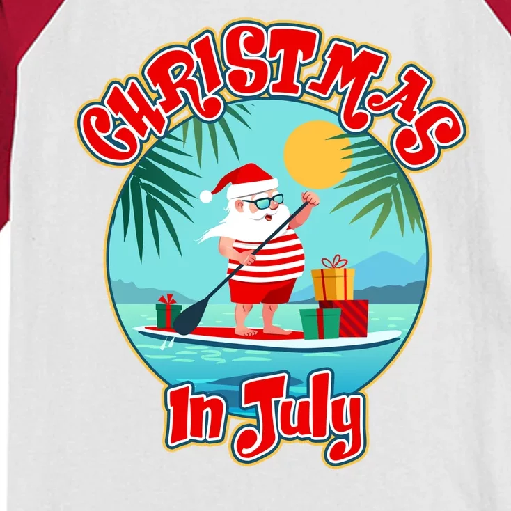 Christmas In July Surfer Santa Claus Kids Colorblock Raglan Jersey