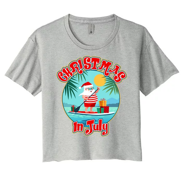 Christmas In July Surfer Santa Claus Women's Crop Top Tee