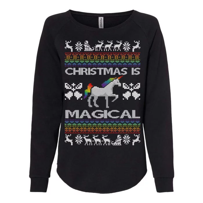 Christmas is Magical Unicorn Ugly Womens California Wash Sweatshirt