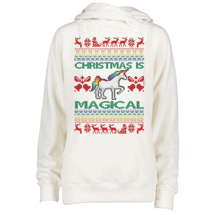 Christmas is Magical Unicorn Ugly Womens Funnel Neck Pullover Hood