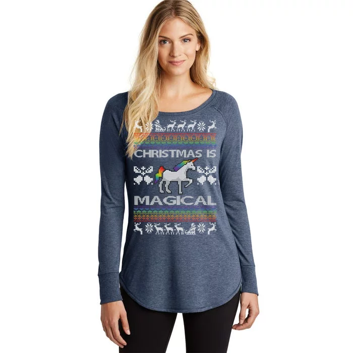 Christmas is Magical Unicorn Ugly Women's Perfect Tri Tunic Long Sleeve Shirt