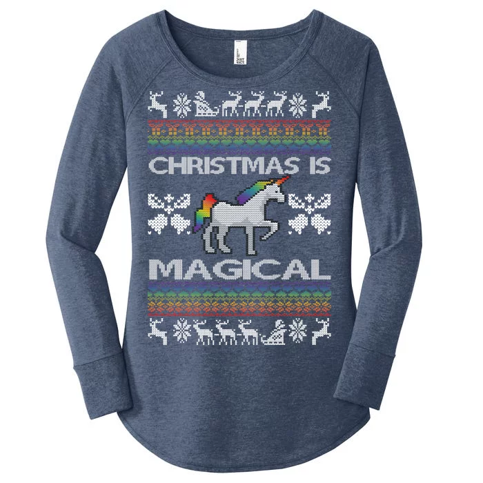 Christmas is Magical Unicorn Ugly Women's Perfect Tri Tunic Long Sleeve Shirt