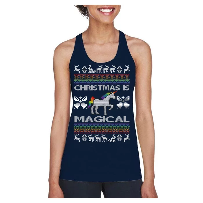 Christmas is Magical Unicorn Ugly Women's Racerback Tank