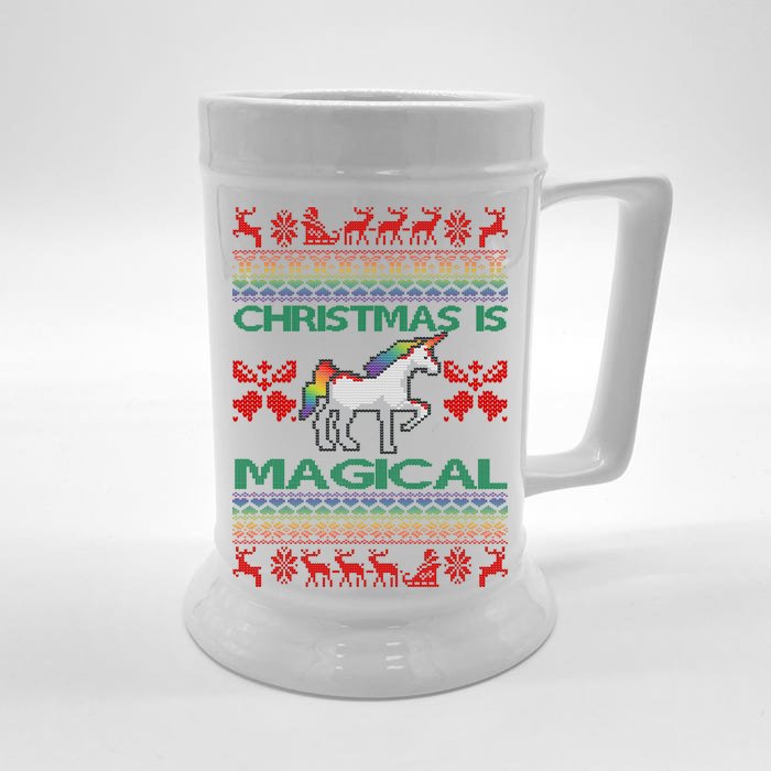 Christmas is Magical Unicorn Ugly Front & Back Beer Stein