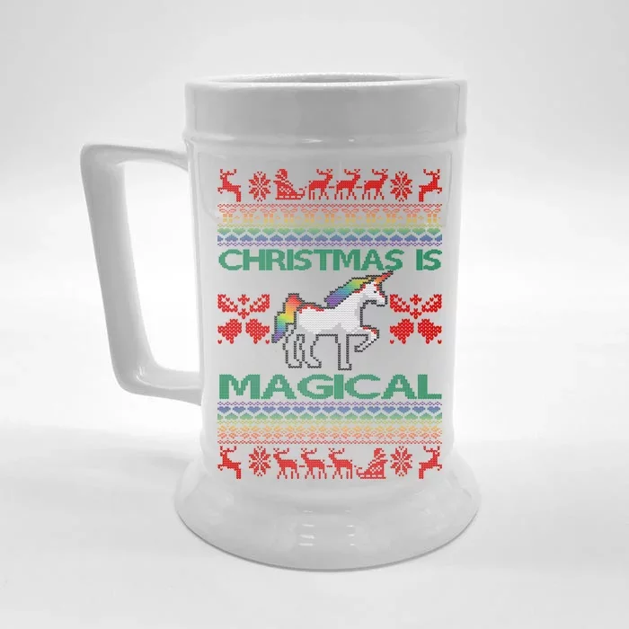 Christmas is Magical Unicorn Ugly Front & Back Beer Stein