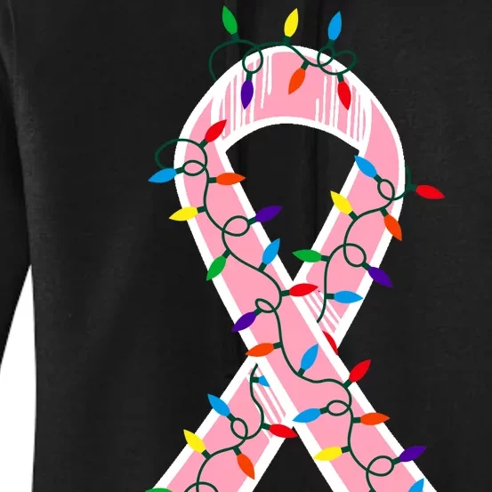 Christmas Lights Breast Cancer Ribbon Women's Pullover Hoodie