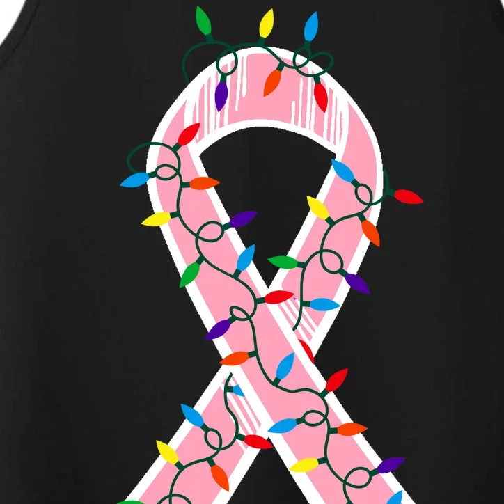 Christmas Lights Breast Cancer Ribbon Performance Tank