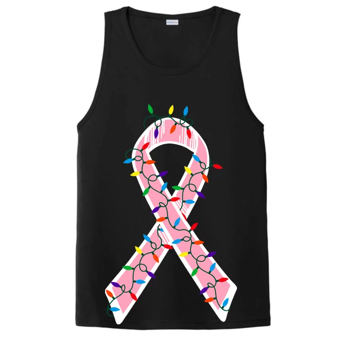 Christmas Lights Breast Cancer Ribbon Performance Tank