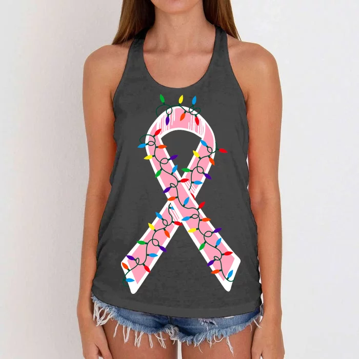 Christmas Lights Breast Cancer Ribbon Women's Knotted Racerback Tank