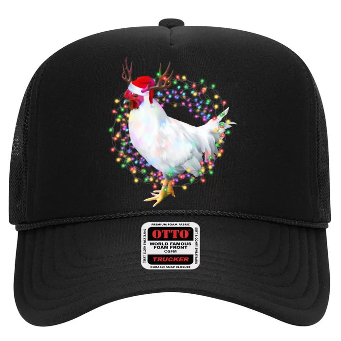 Christmas Lights Chicken High Crown Mesh Trucker Hat