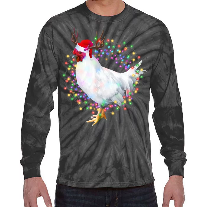 Christmas Lights Chicken Tie-Dye Long Sleeve Shirt