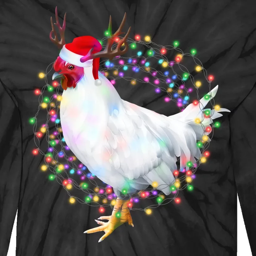 Christmas Lights Chicken Tie-Dye Long Sleeve Shirt