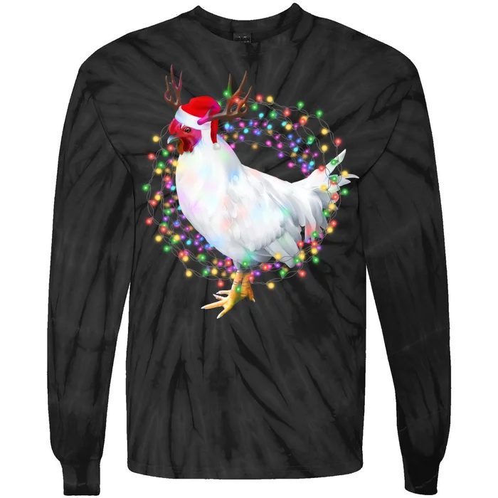 Christmas Lights Chicken Tie-Dye Long Sleeve Shirt