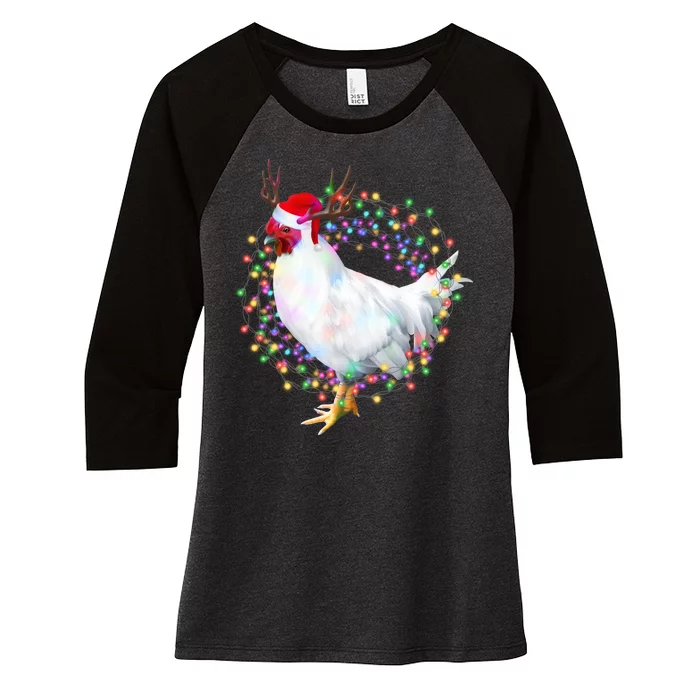 Christmas Lights Chicken Women's Tri-Blend 3/4-Sleeve Raglan Shirt