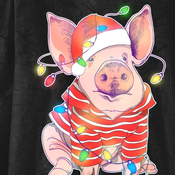 Christmas Lights Pig Hooded Wearable Blanket