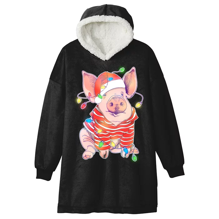 Christmas Lights Pig Hooded Wearable Blanket