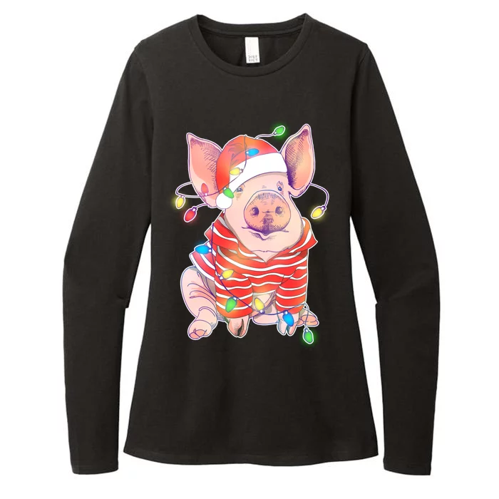 Christmas Lights Pig Womens CVC Long Sleeve Shirt