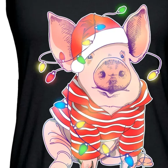 Christmas Lights Pig Ladies Essential Flowy Tank