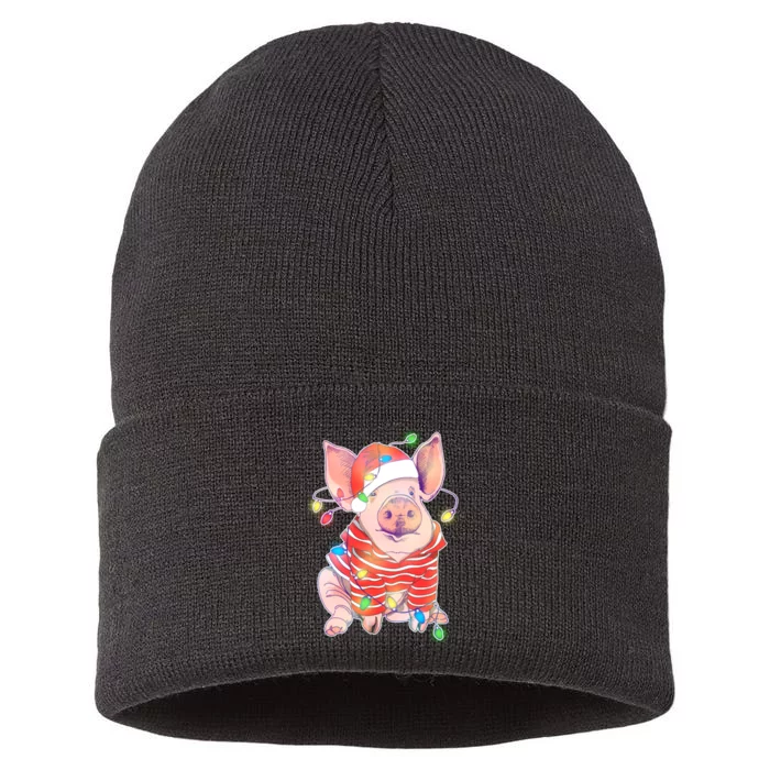 Christmas Lights Pig Sustainable Knit Beanie