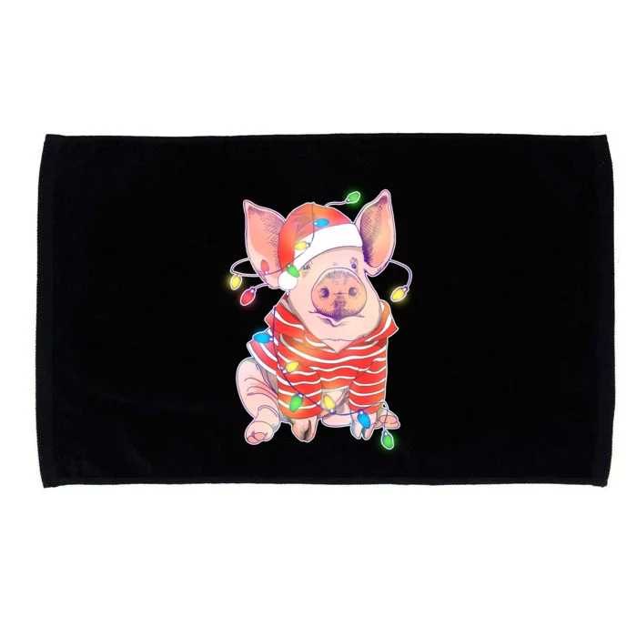 Christmas Lights Pig Microfiber Hand Towel