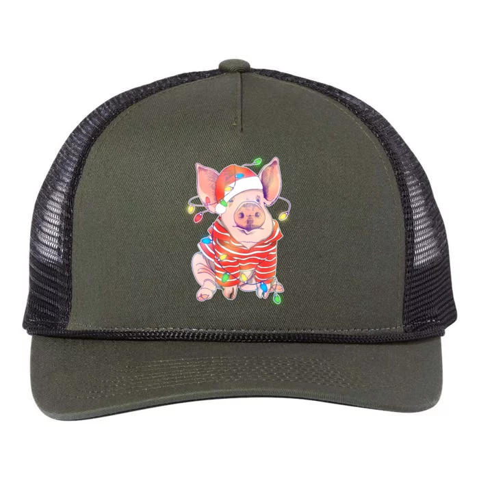 Christmas Lights Pig Retro Rope Trucker Hat Cap