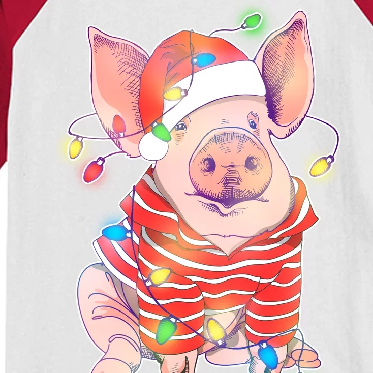 Christmas Lights Pig Kids Colorblock Raglan Jersey