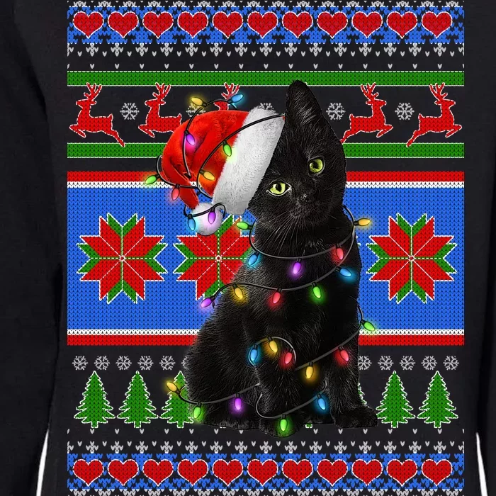 Christmas Lights Santa Cat Ugly Womens California Wash Sweatshirt