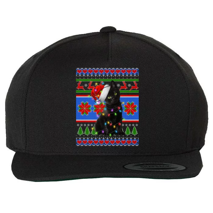 Christmas Lights Santa Cat Ugly Wool Snapback Cap