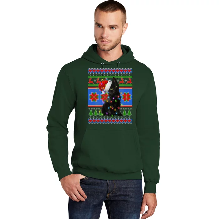 Christmas Lights Santa Cat Ugly Hoodie