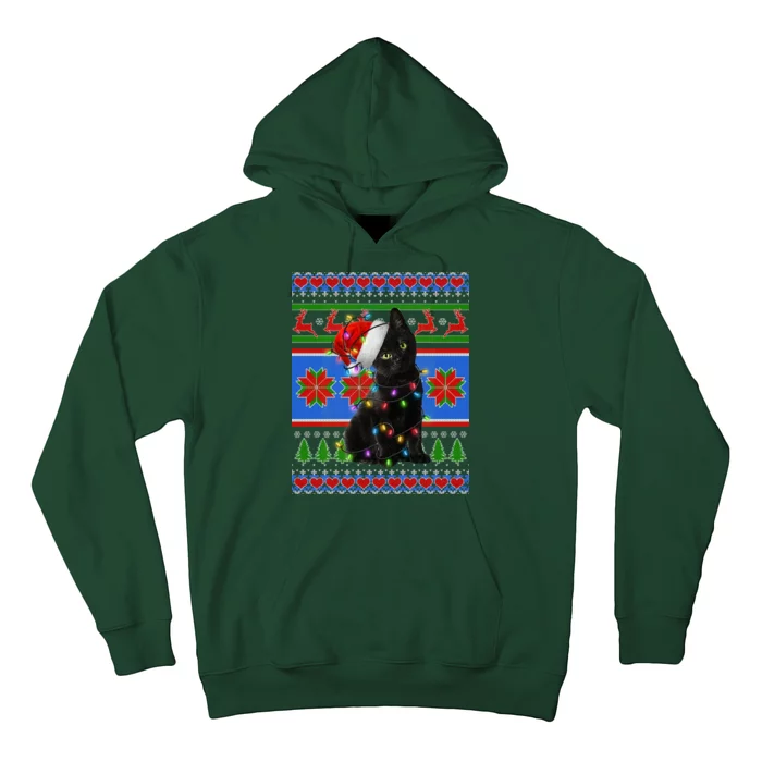 Christmas Lights Santa Cat Ugly Hoodie