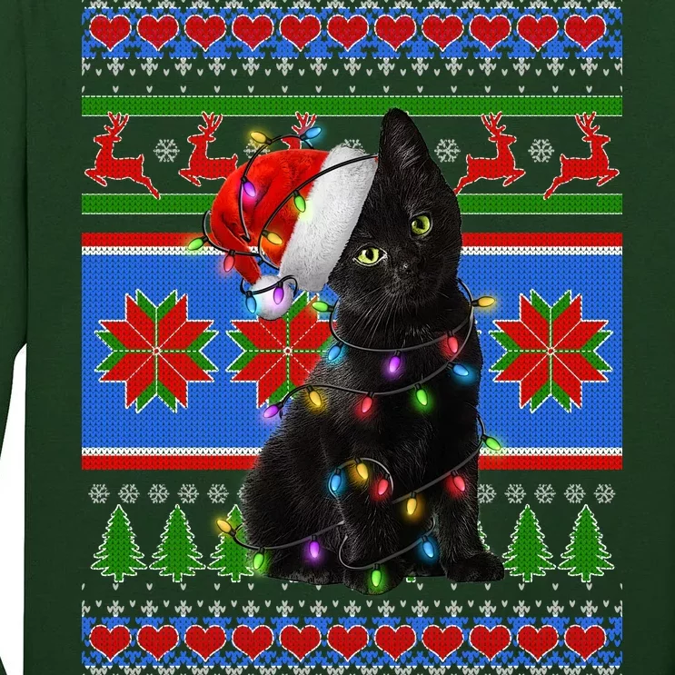 Christmas Lights Santa Cat Ugly Tall Long Sleeve T-Shirt