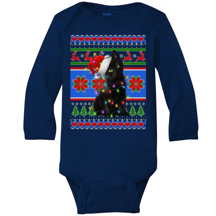 Christmas Lights Santa Cat Ugly Baby Long Sleeve Bodysuit