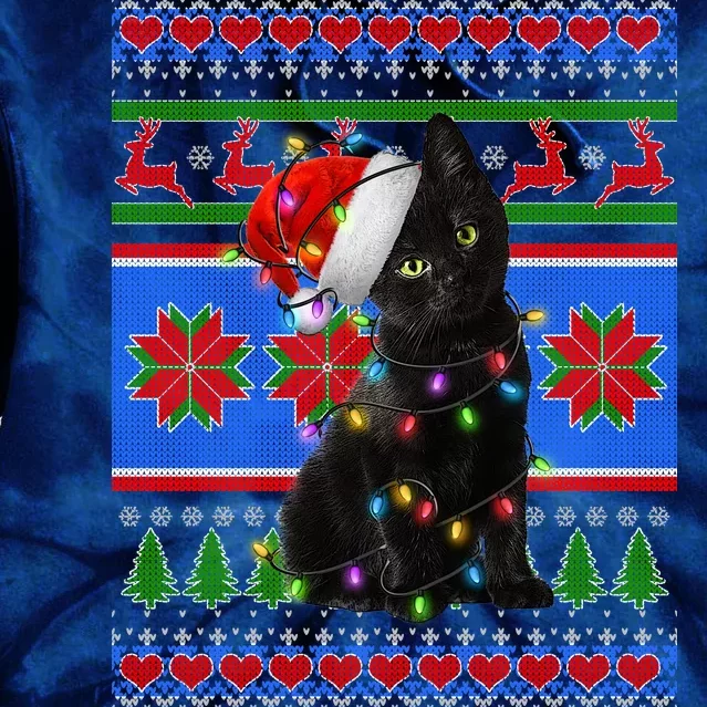 Christmas Lights Santa Cat Ugly Tie Dye Hoodie