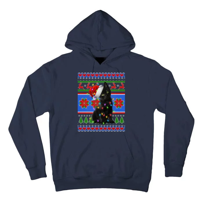 Christmas Lights Santa Cat Ugly Tall Hoodie