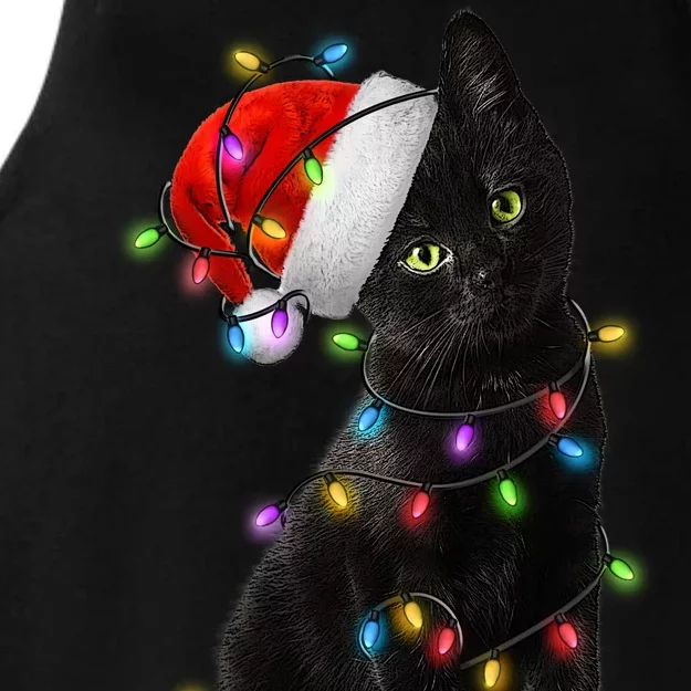 Christmas Lights Santa Kitty Ladies Tri-Blend Wicking Tank