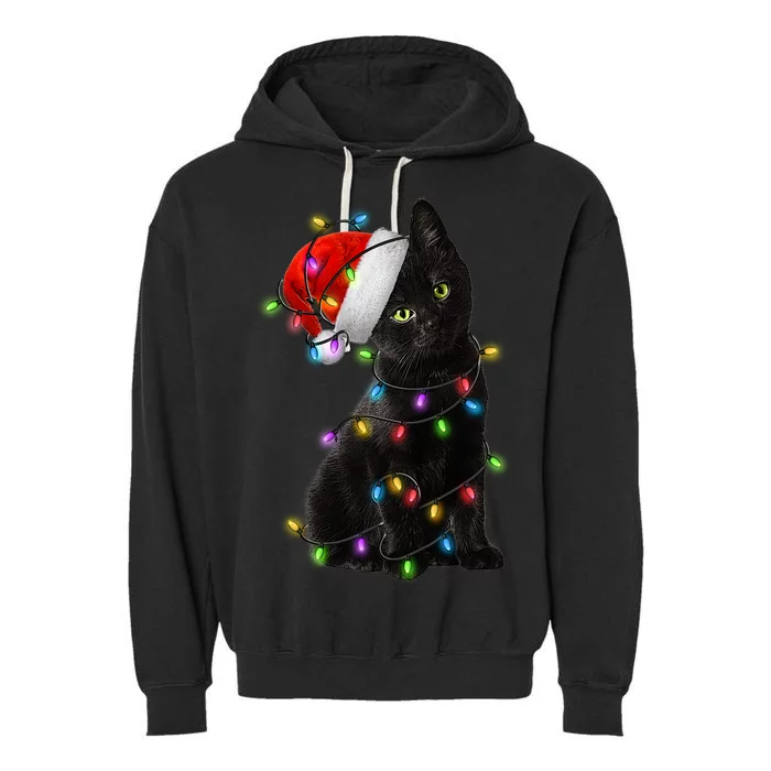 Christmas Lights Santa Kitty Garment-Dyed Fleece Hoodie