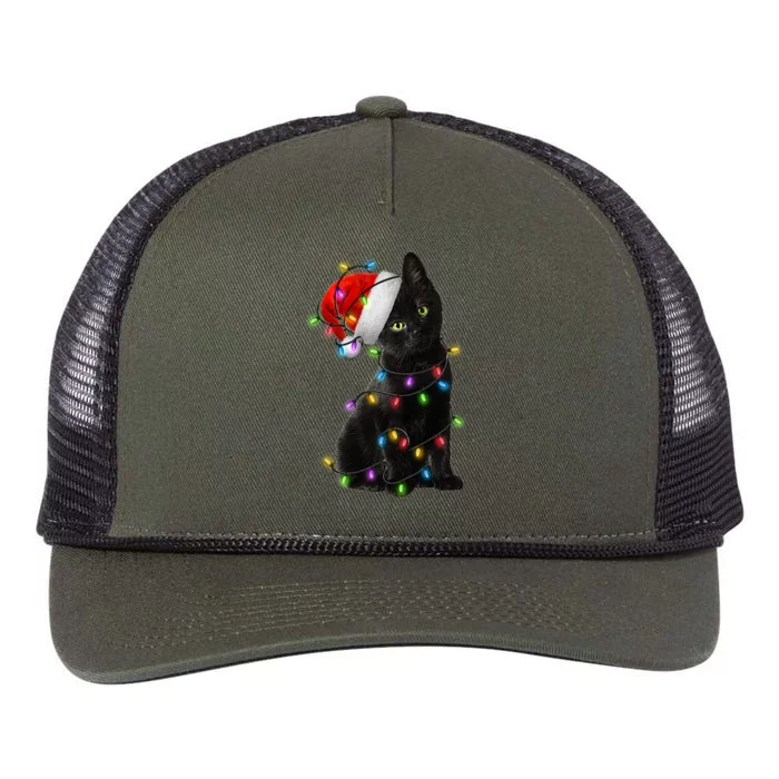 Christmas Lights Santa Kitty Retro Rope Trucker Hat Cap