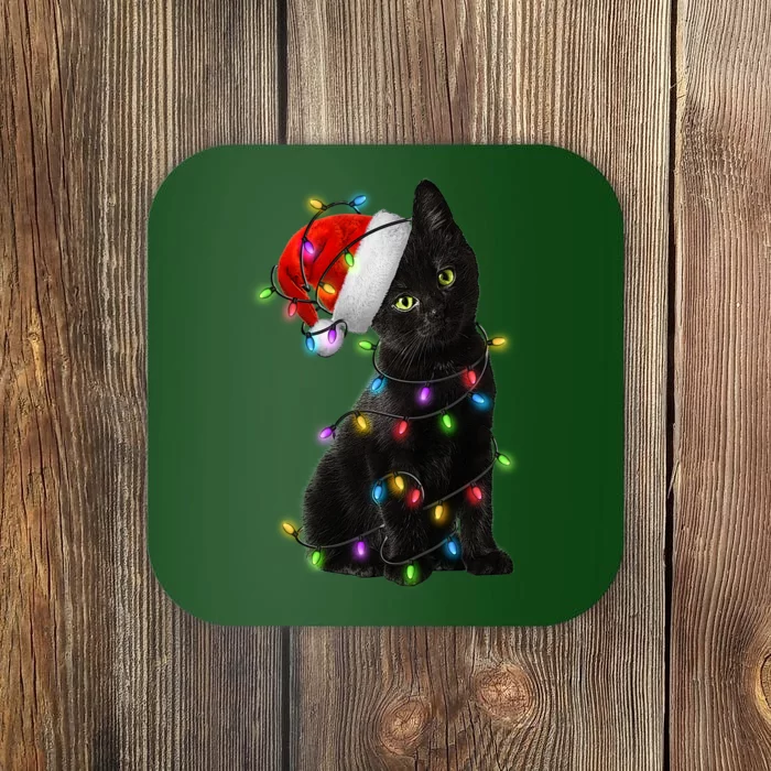 Christmas Lights Santa Kitty Coaster