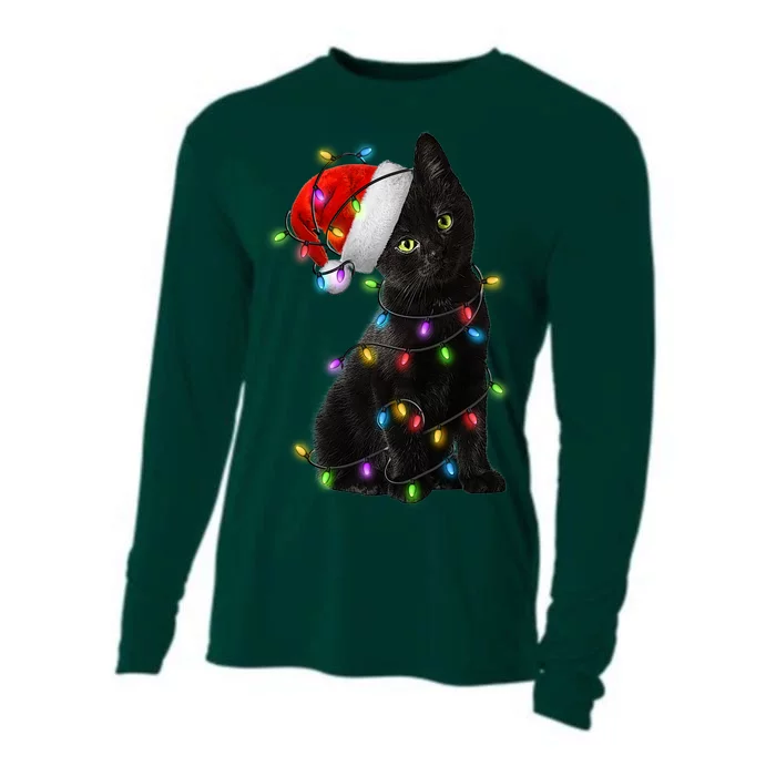 Christmas Lights Santa Kitty Cooling Performance Long Sleeve Crew