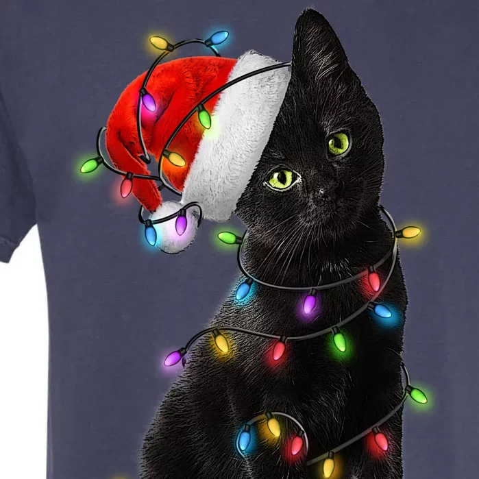 Christmas Lights Santa Kitty Garment-Dyed Heavyweight T-Shirt