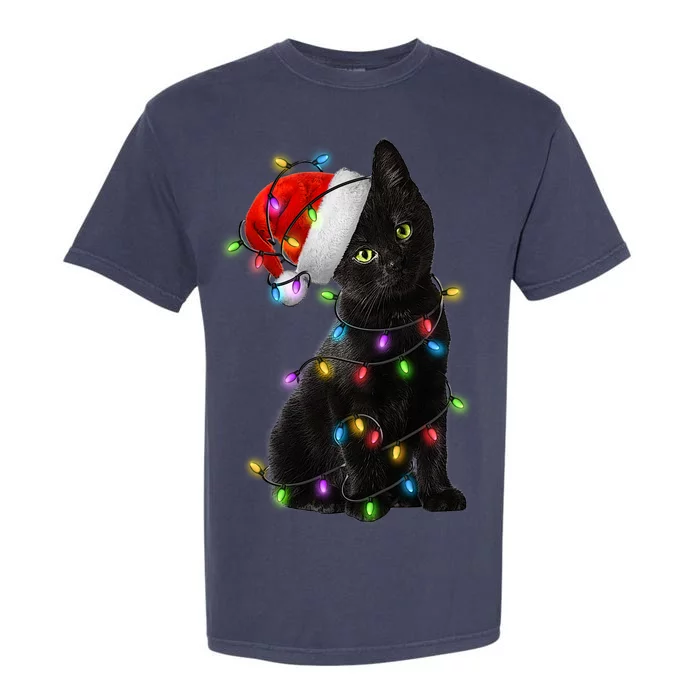 Christmas Lights Santa Kitty Garment-Dyed Heavyweight T-Shirt