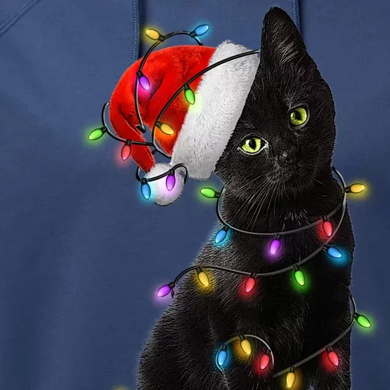 Christmas Lights Santa Kitty Performance Fleece Hoodie