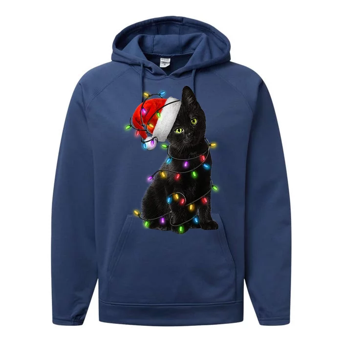 Christmas Lights Santa Kitty Performance Fleece Hoodie