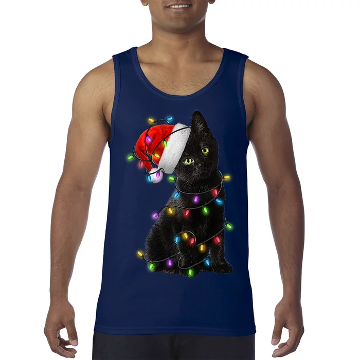 Christmas Lights Santa Kitty Tank Top