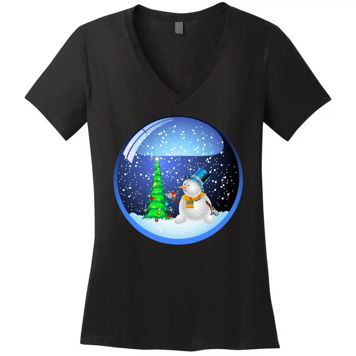 Christmas Little Snowman Globe Women's V-Neck T-Shirt